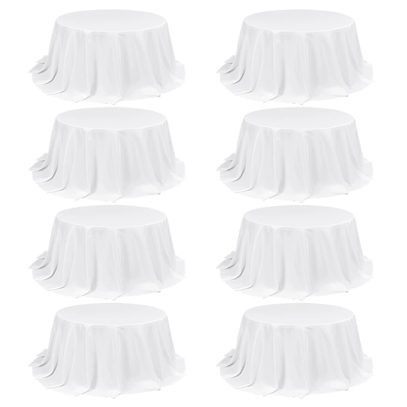 FXKS 8 Pack White Round Tablecloth 132 Inch Circle Polyester Table Cloth, Washable Fabric Stain and Wrinkle Resistant Table Cover Round Table Clothes for Wedding Parties Banquet Reception Dining