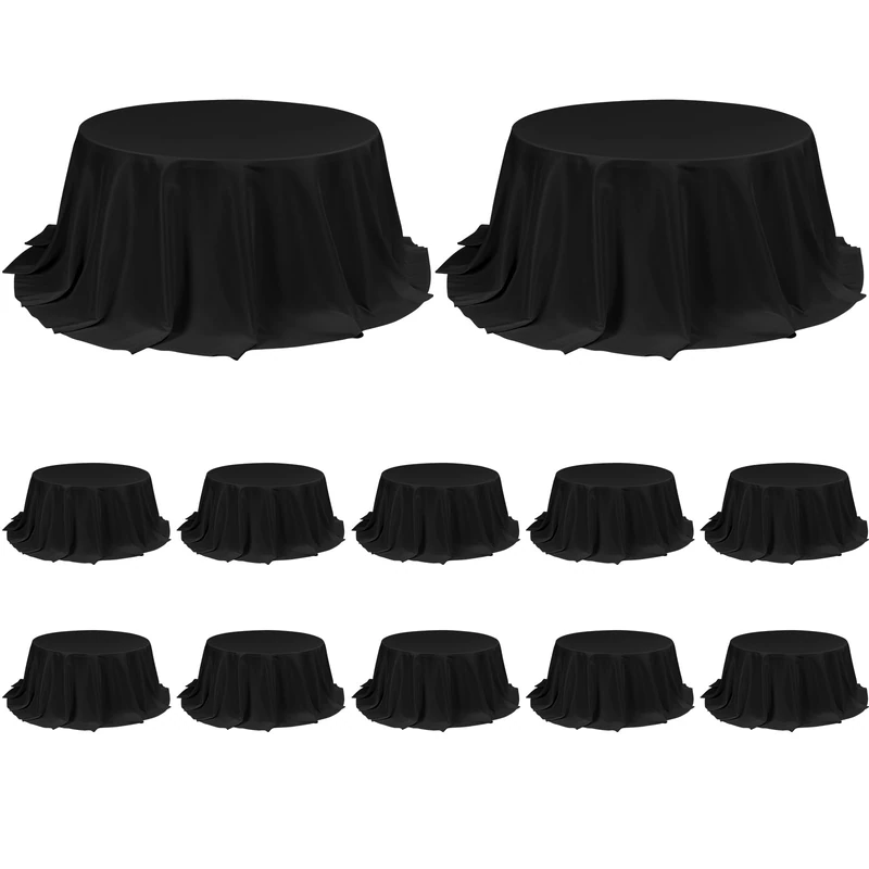 12 Pack Round Tablecloth Black Tablecloths 132 Inch,Circle Polyester Table Cloth,Washable Fabric Stain and Wrinkle Resistant Premium Round Table Cover for Wedding Parties Banquet Reception Dining