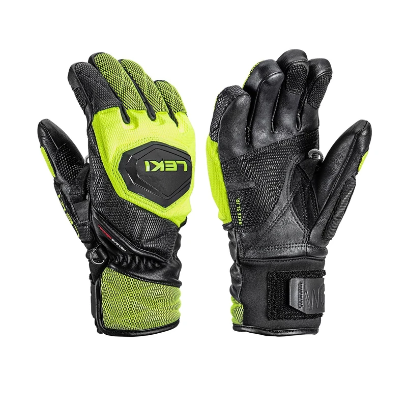 LEKI WCR Venom 3D Junior Racing Ski Gloves - Black-Ice Lemon