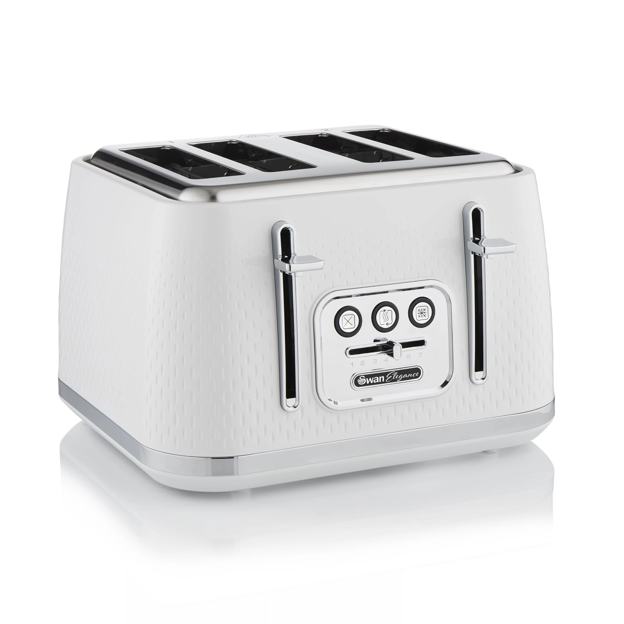 Swan ST19025WHT Elegance 4 Slice Toaster with 7 Browning Levels, Defrost and Reheat functions, Anti-Jam and Cord Storage, 2100W, White