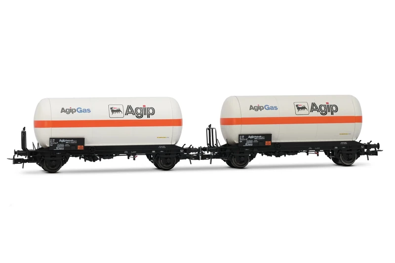 Rivarossi HR6620 FS, 2-unit pack 2-axle gas tank wagons, white with orange stripe, Agipgas, ep. IV Rolling Stock - Wagons