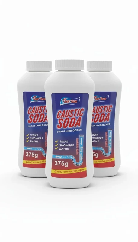 Powerful Caustic Soda Drain Cleaner | Effective Clog Remover, Industrial Strength Formula, Fast Action (3 X 375gm) (Packaging may vary)