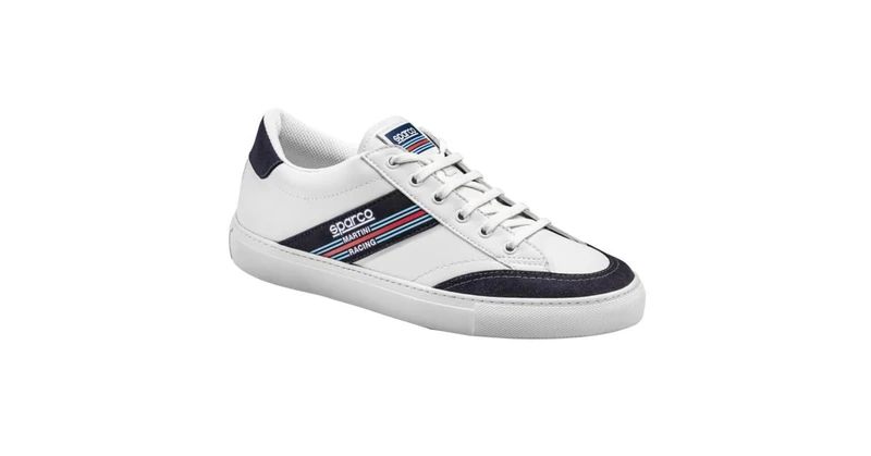 sparco - S-Time Martini Racing Unisex Trainers - Leisure Motor Sports Shoes Made of Faux Leather - Special Edition - Comfort - Rubber Sole, White Blue, 8 UK