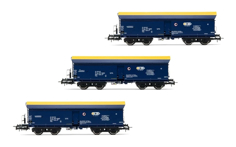 Rivarossi HR6589 PKP Cargo, 3-unit pack self discarging wagons type Fals, blue/yellow livery, ep. VI Rolling Stock - Wagons