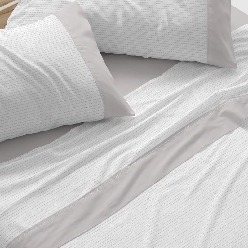 Burrito Blanco | Cotton Flannel Sheets | Bed 150 cm Design 573 | Grey Color (150 x 190/200 cm.)