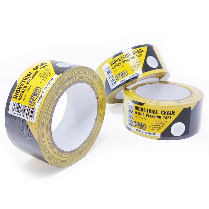 ArmaKit Hazard Tape | 50mm wide (2") x 33m Length (Yellow/Black) 3 Pack - High Visibility Black and Yellow Diagonal Striped. Indoor/Outdoor All-Weather; Carpet, Tile, Wood, Stone, Concrete, Metal