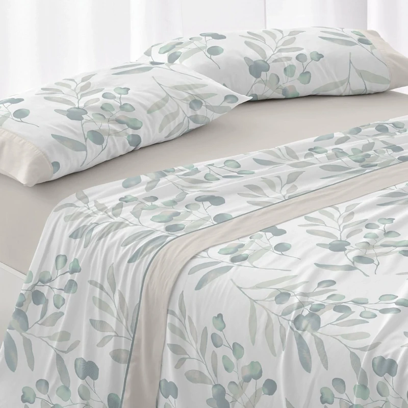 Burrito Blanco Flannel Sheet Set, Cotton, Turquoise, Ancho de 180 cm