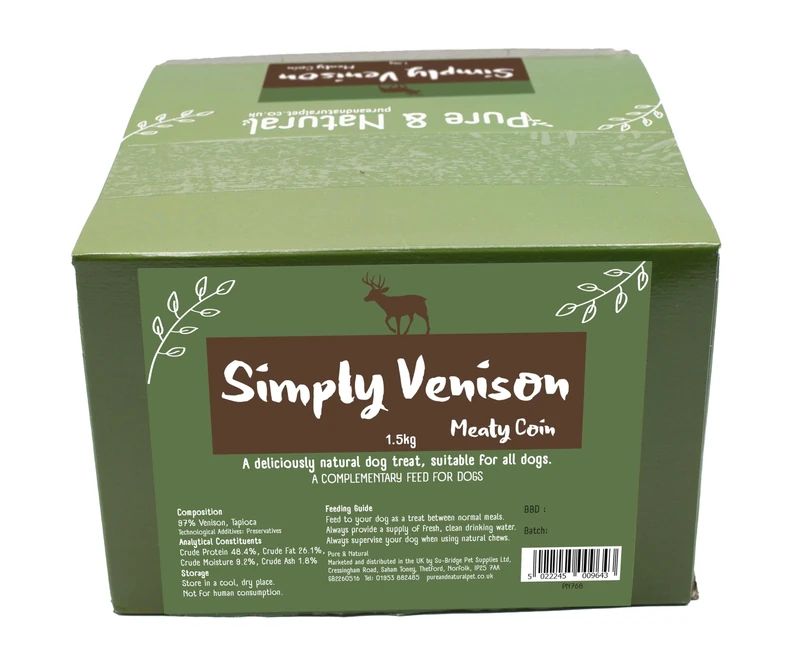 Pure & Natural Meaty Coins - Grain Free Dog Treats in 9 Flavours | Natural Training Treats for Dogs Healthy Dog Chews & Jerky for Dogs - Venison, 1.5kg