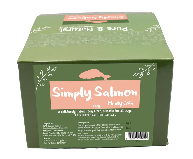 Pure & Natural Meaty Coins - Grain Free Dog Treats in 9 Flavours | Natural Training Treats for Dogs Healthy Dog Chews & Jerky for Dogs - Salmon, 1.5kg