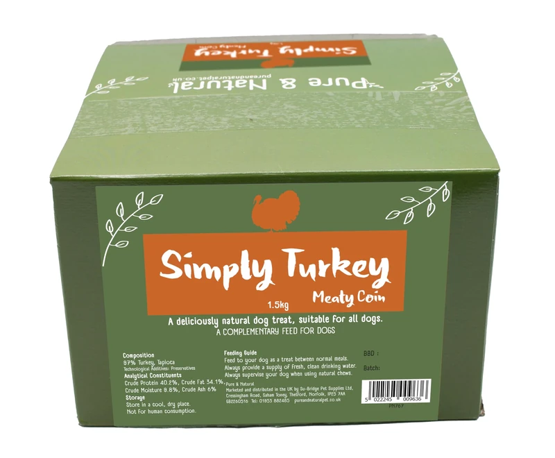 Pure & Natural Meaty Coins - Grain Free Dog Treats in 9 Flavours | Natural Training Treats for Dogs Healthy Dog Chews & Jerky for Dogs - Turkey, 1.5kg