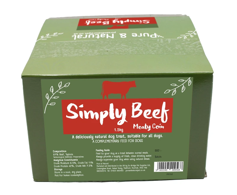 Pure & Natural Meaty Coins - Grain Free Dog Treats in 9 Flavours | Natural Training Treats for Dogs Healthy Dog Chews & Jerky for Dogs - Beef, 1.5kg