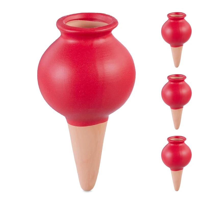 Relaxdays Clay Globes Set of 4, Houseplants & Flowerbeds, Automatic Watering, Ceramic, Vacation & Office, Terracotta/Red, 12 x 6 x 6 cm