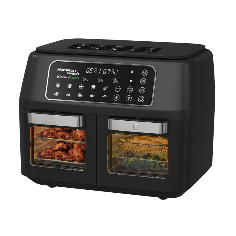 Hamilton Beach Air Fryer, 11L, Dual, VisionCook, 2400W, Vision Window, 10 One-Touch Presets, Vortex Technology, Dual Zones, Match Cook, Smart Finish, Dishwasher Safe, Black - HB2116A - Image 1