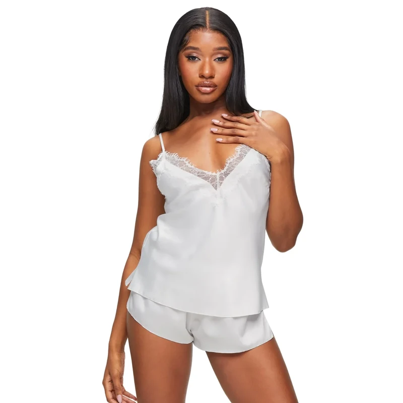 Ann Summers Cerise Satin Cami Set (2-Piece) Satin Lingerie with Adjustable Straps & Plunge Neckline, Ladies Satin Pyjamas, Women's Satin Pyjama Set, Bridal Nightwear- Genuine Satin Nightwear for Women