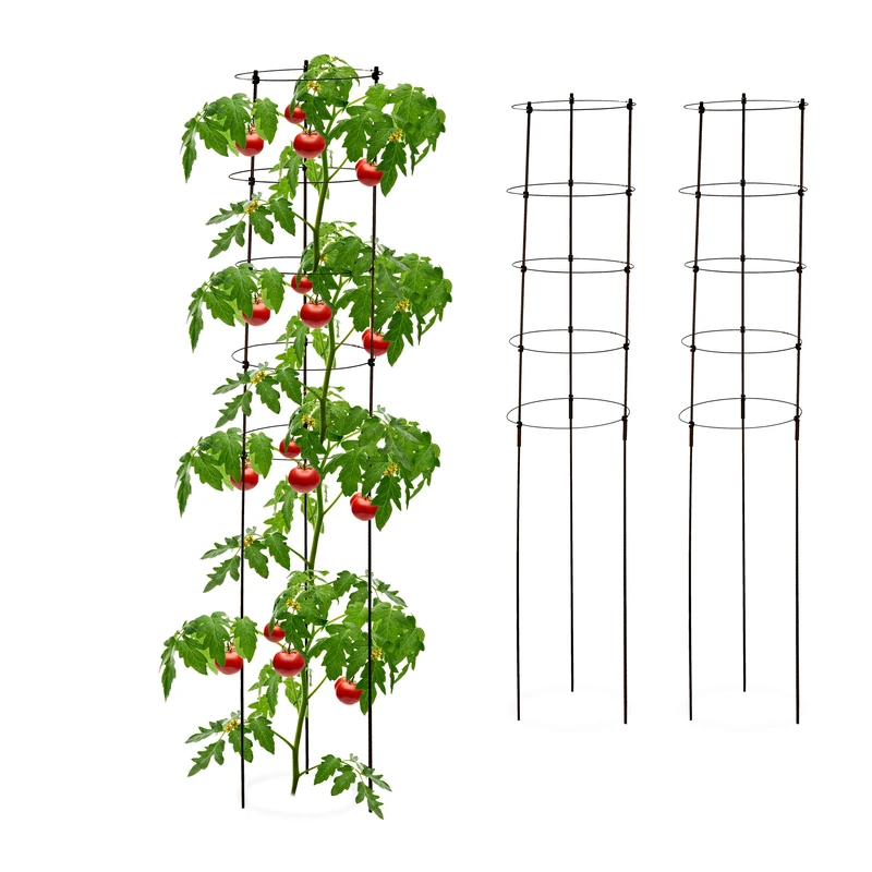 Relaxdays 3x Garden Trellis, Metal & Plastic, HxØ: 150 x 28 cm, Support for Growing Tomatoes & Climbing Plants, Black, Iron, 150 x 28 x 28 cm
