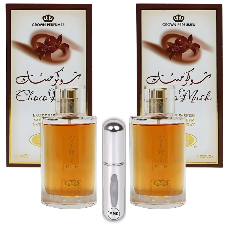 2 x Choco Musk 50ml Eau de Parfum Spray – Arabic Scents for Women & Men – Includes a Mini Travel Atomiser, Ideal for Vanilla & Chocolate ScentLovers