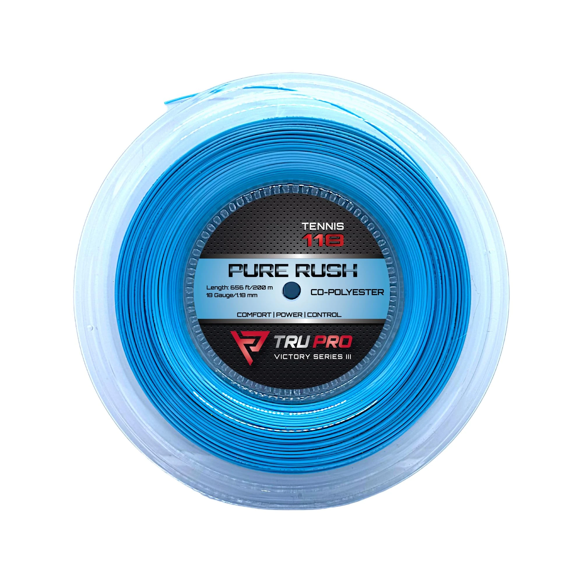 TRU PRO Pure Rush - Tennis String Reel (Poly): Power, Control, Spin - Develped for The Competitve Tennis Player (18g (1.18 mm), 200 m, Ocean Blue)