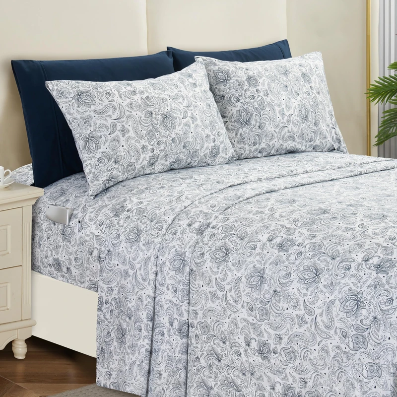 Elegant Comfort Softest and Coziest 6-Piece Sheet Set - 1500 Premium Hotel Quality Microfiber - Deep Pocket, Wrinkle Resistant 6-Piece Paisley Pattern Bed Sheet Set, California King, Paisley Navy