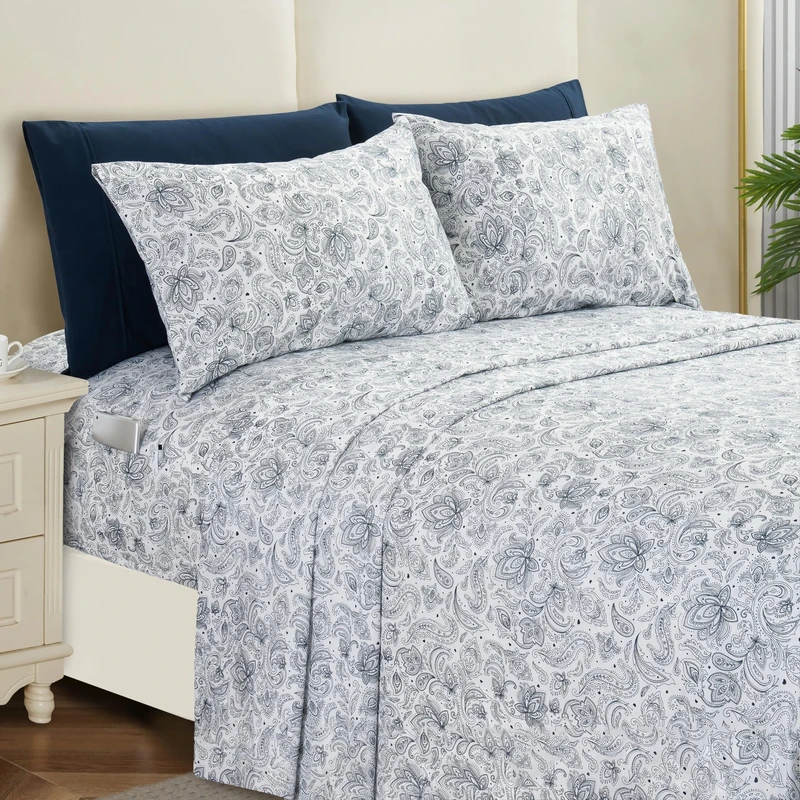 Elegant Comfort Softest and Coziest 4-Piece Sheet Set - 1500 Premium Hotel Quality Microfiber - Deep Pocket, Wrinkle Resistant 4-Piece Paisley Pattern Bed Sheet Set, Twin XL, Paisley Navy
