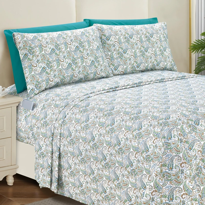 Elegant Comfort Softest and Coziest 6-Piece Sheet Set - 1500 Premium Hotel Quality Microfiber - Deep Pocket, Wrinkle Resistant 6-Piece Paisley Pattern Bed Sheet Set, Queen, Paisley Teal