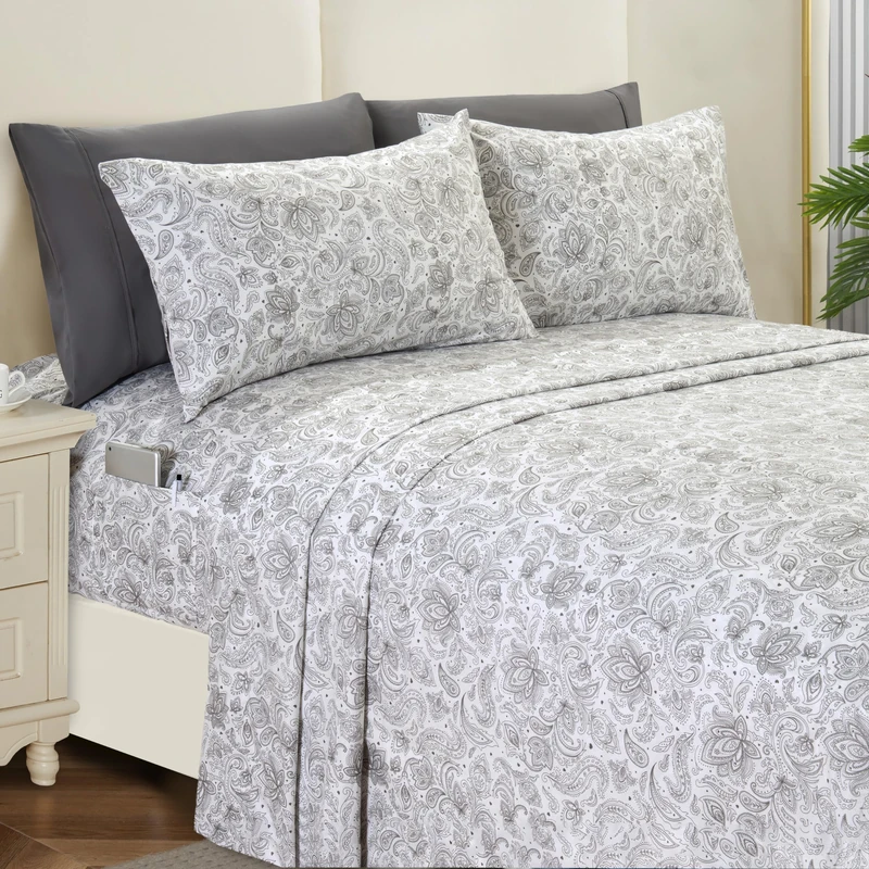 Elegant Comfort Softest and Coziest 4-Piece Sheet Set - 1500 Premium Hotel Quality Microfiber - Deep Pocket, Wrinkle Resistant 4-Piece Paisley Pattern Bed Sheet Set, Twin, Paisley Gray