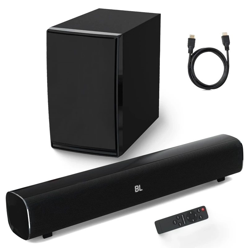 2.1 CH Compact Sound Bar for TV with Subwoofer,Deep Bass,No Distortion Soundbar with HDMI cable,PC Gaming Home Theater,Surround Sound Speaker System,Bluetooth/AUX/USB/Optical/HDMI(ARC) Connection
