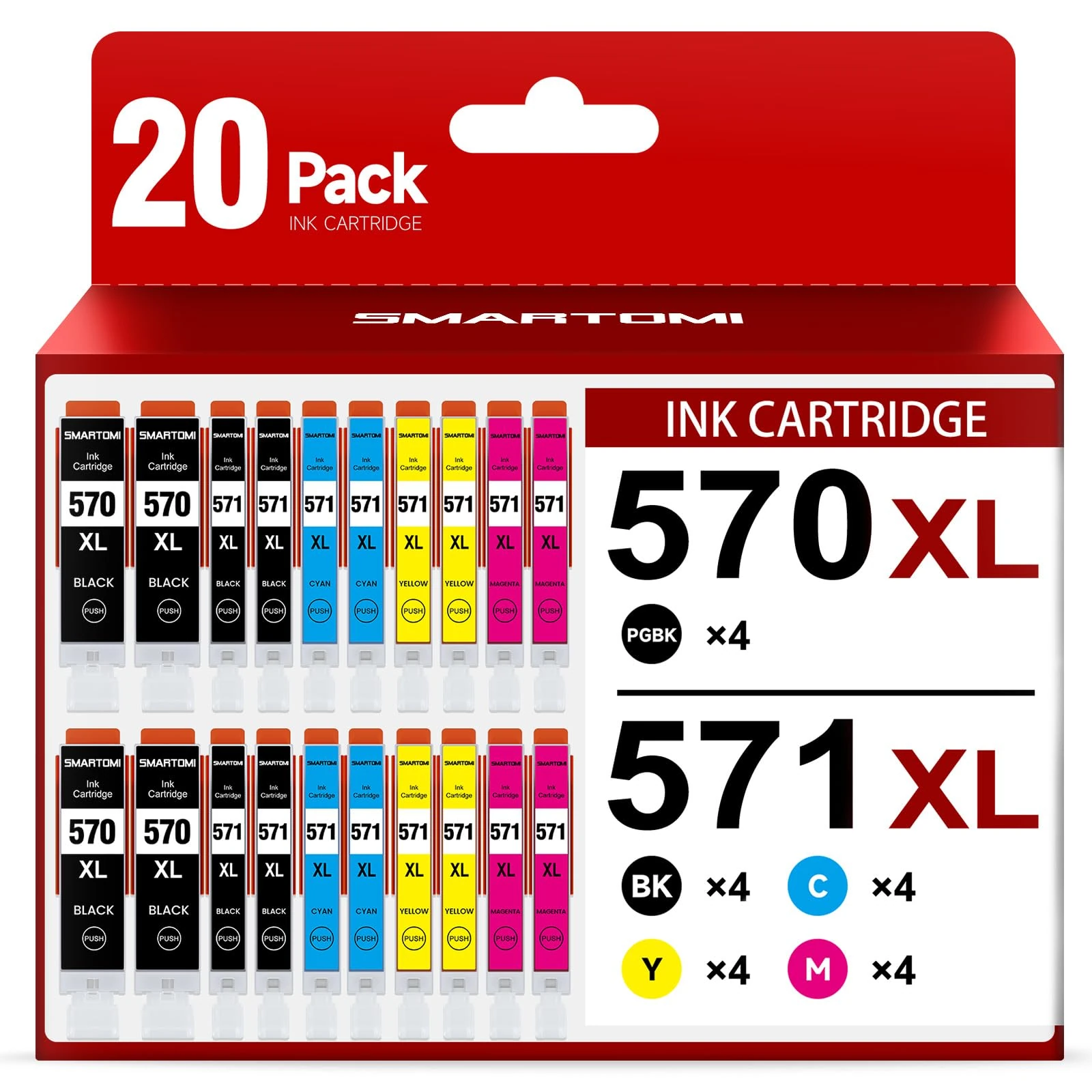 SMARTOMI 570 571 Printer Cartridges Compatible with Canon PGI-570 XL CLI-571 XL Pack of 20 for Pixma MG5750 MG5751 MG5752 MG5753 MG6852 TS5050 TS5051 TS5053 TS5055 TS6050 TS5050 6051 MG6850 MG6851