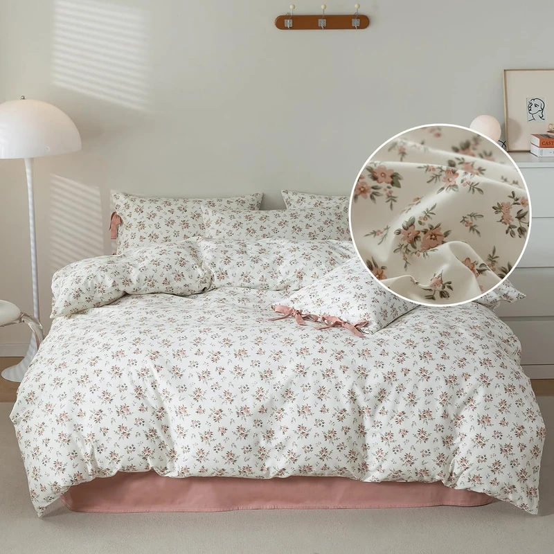 LifeTB Vintage Garden Blush Pink Twin XL Comforter Set - Floral Botanical Pattern with 1 Comforter & 2 Bow Tie Pillowcases