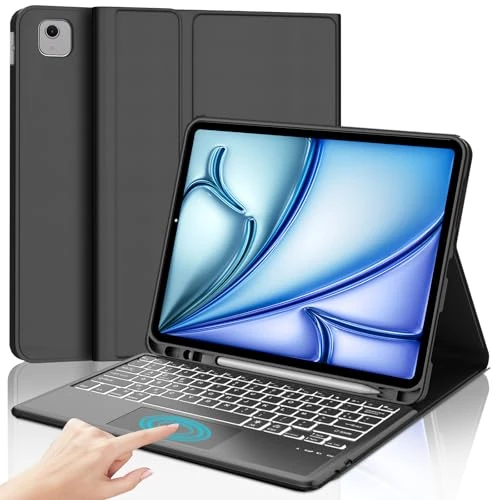 JADEMALL Keyboard with Trackpad for iPad Air 13 Inch M3/M2 2025/2024, French AZERTY Detachable Backlit Keyboard with Trackpad for iPad Air 13-Inch A2898/A2903/A2904, Black