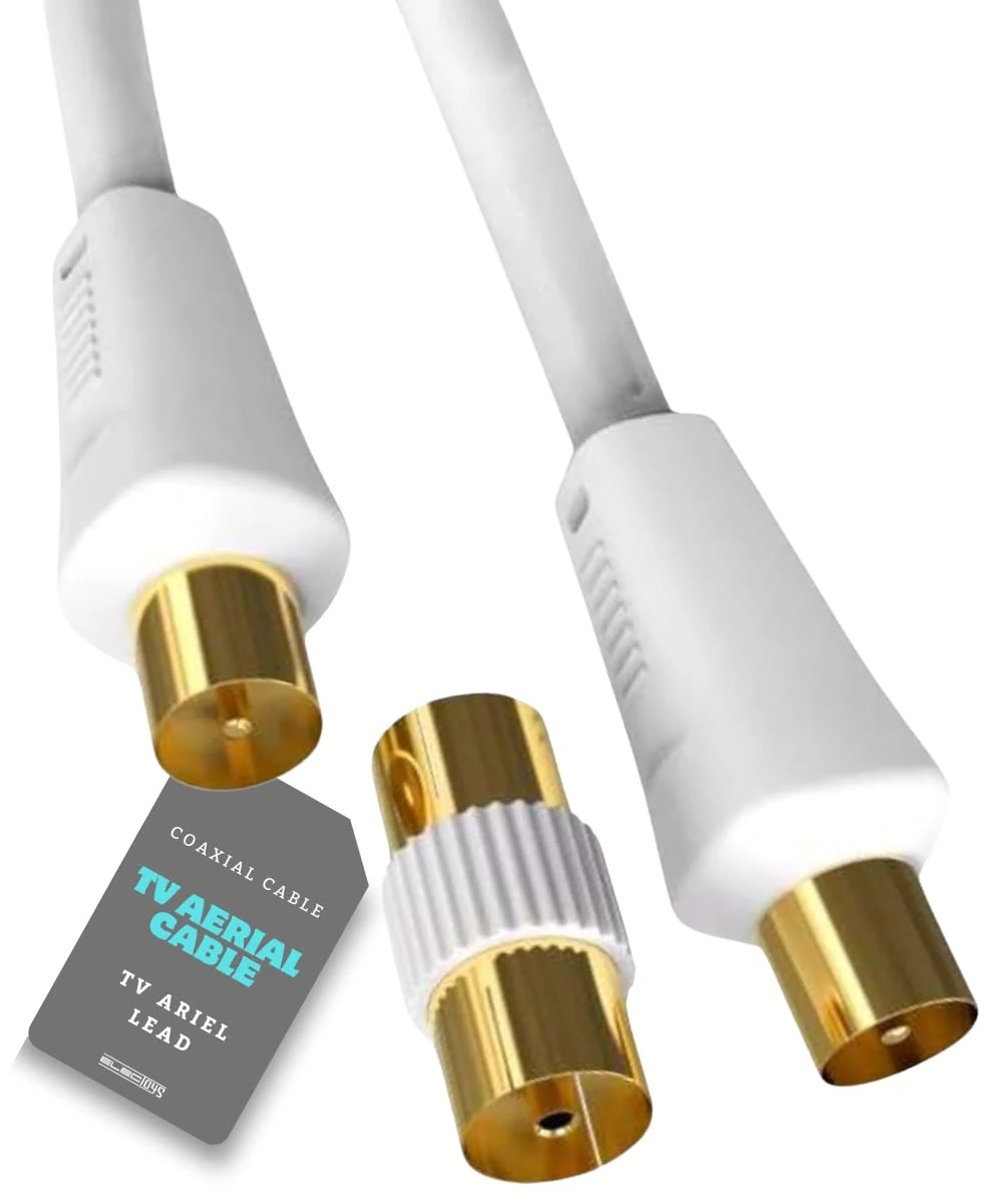 Coaxial TV Aerial Cable Male to Male - Coax Lead With Gold-Plated Connectors - Female Coupler Adapter - Antenna AV Lead For Freeview TV, DVD, VCR, BT, TV Box - 1m/1.8m/2m/3m/5m/10m/15m/30m (5M)