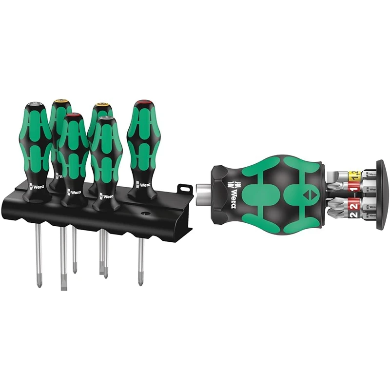 Wera Kraftform 300 Screwdriver Set 6 Piece & Kraftform Kompakt Stubby Magazine 2, 6 Pieces, 05008874001