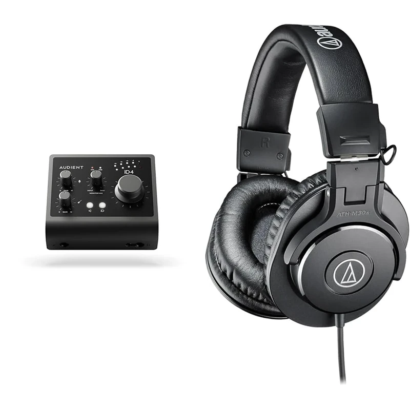 Audient Audio Interface iD4 MKII, Class A Console Microphone Preamp & Audio-Technica M30x Professional Monitor Headphones Black