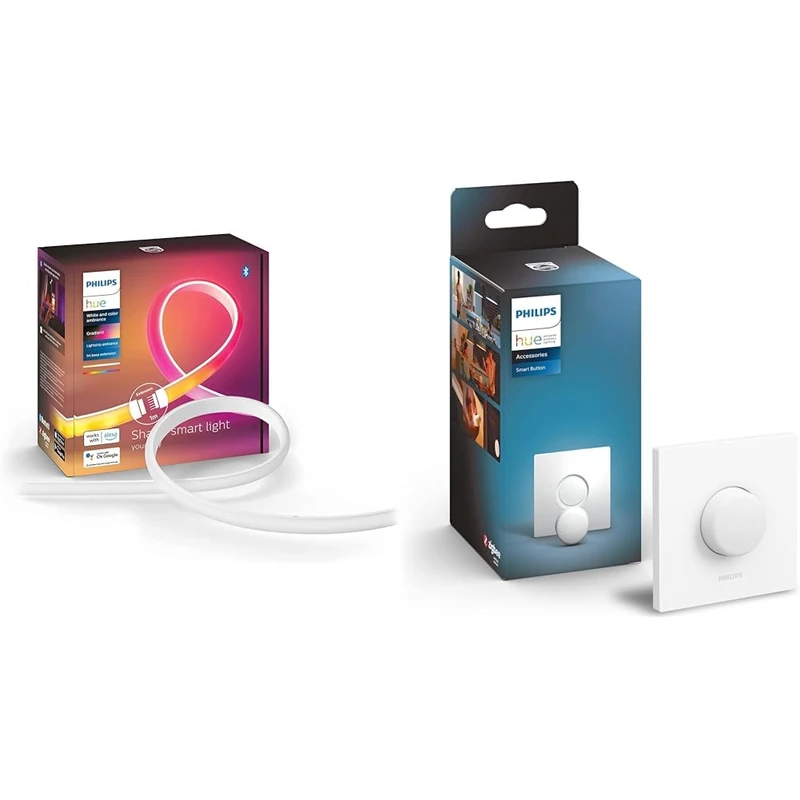 Philips Hue New Gradient Light Strip 1m Extension. for Syncing with Entertainment, Media and Music. & Smart Button Smart Lighting Accessory. Wireless Control of Home Lights, Livingroom, Bedroom.
