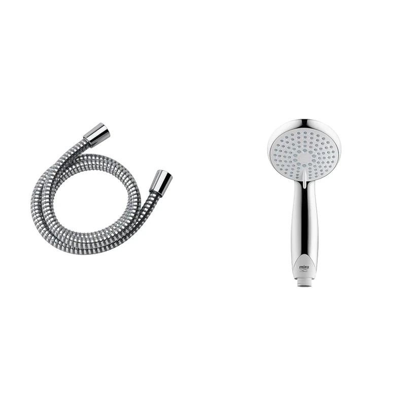 Mira Showers Response Shower Hose 1.75 M Plastic Shower Hose Chrome 1.1605.168 & Showers Zest Universal 90mm 4-Spray Shower Head - Chrome