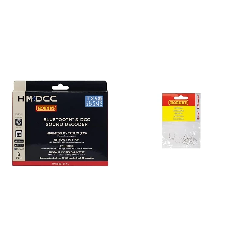 Hornby R7336 HM7000-8TXS: Bluetooth® & DCC Sound Decoder (8-pin) & R8232 Digital Electric Point Clips - Spare Parts and Train Accessories