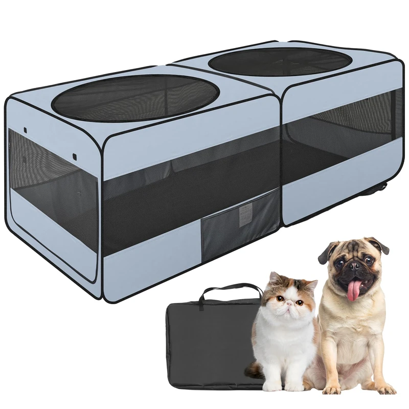 2-in-1 Foldable Pet Playpen for Dogs and Cats, EighteenTek Lightweight Portable Dog Playpens with Washable Pet Pee Pads and Easy Access Doors, Indoor Outdoor Pet Play Pen, (Medium, 58" x 30" x 24")