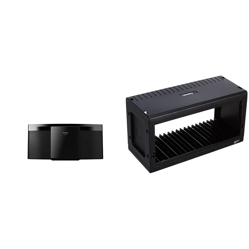 Panasonic SC-HC200EB-K Compact Micro Hi-Fi with CD and Bluetooth, Black & Hama CD Rack for 20 CDs (CD storage for hanging or standing, space-saving, small CD stand, for the office or any room), Black