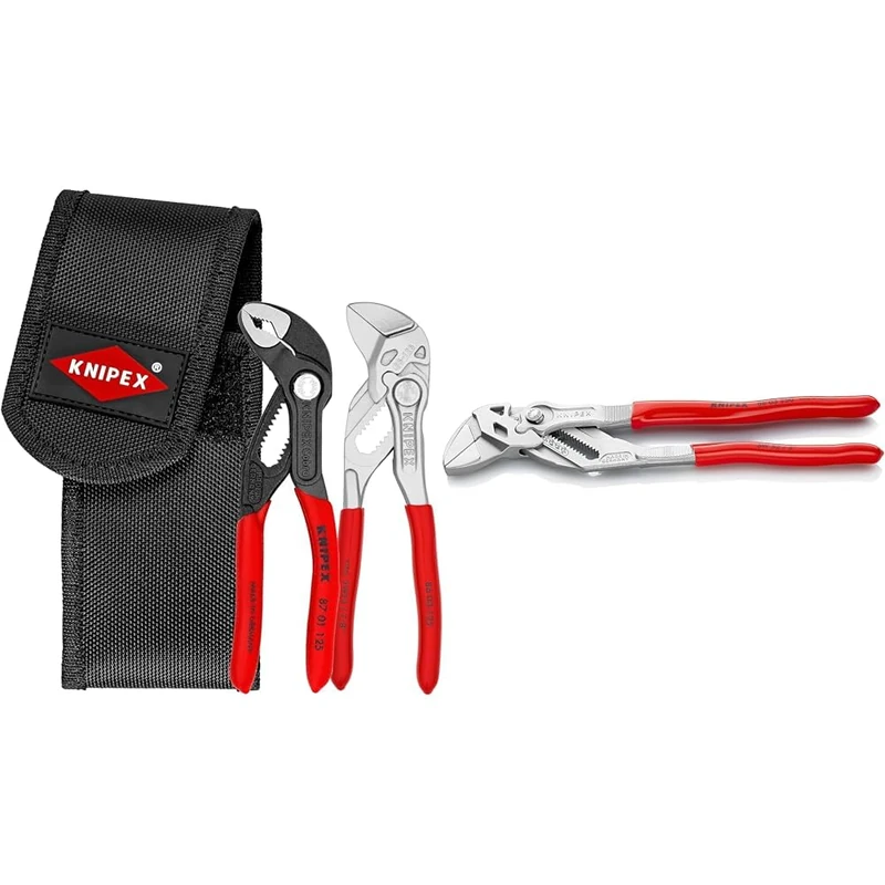 Knipex Mini Pliers Set in Belt Tool Pouch - Chrome-Plated, Plastic Coated Pliers Wrench, 250 mm