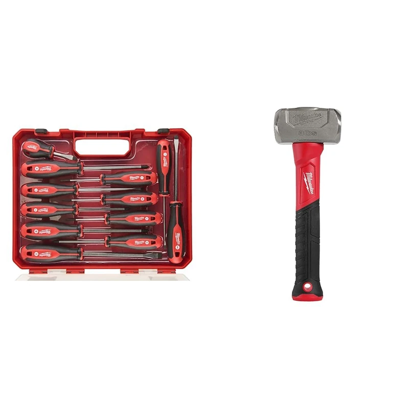 Milwaukee Set of 12 Tri-Lobe Screwdrivers 4932472003,Red & 4932478255 Hammer, 1.36 kg, Red