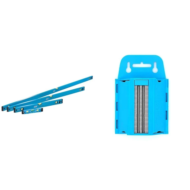 OX Trade 4 Piece Level Set - 600, 1200 & 1800mm Trade Level and Trade 230mm Torpedo Level & Pro 100 Pack Heavy Duty Knife Blades & Dispenser