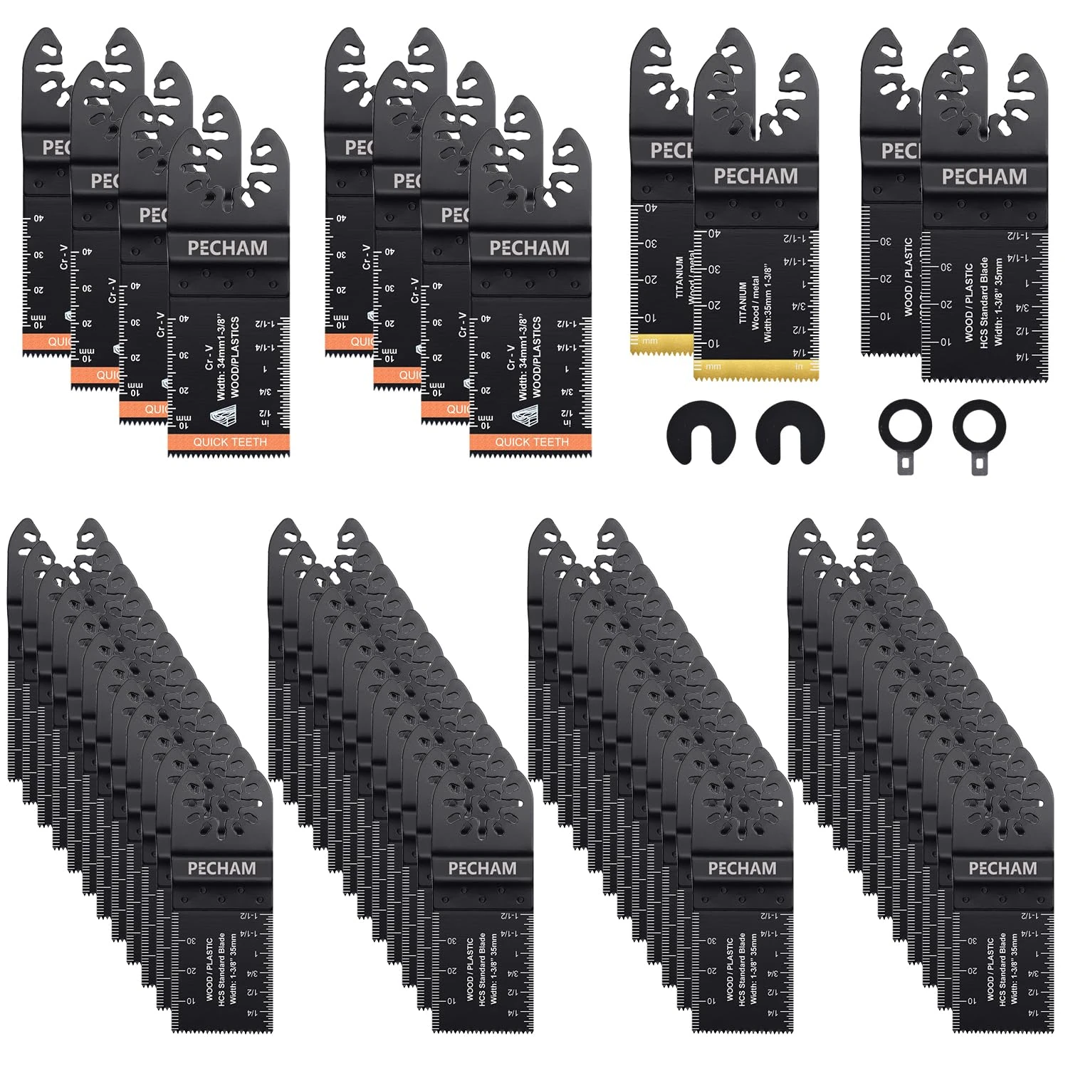 PECHAM 64PCS Multi Tool Blades Professional Universal Saw Blades for Wood Plastics Metal Quick Release Multi Tool Kits Fit Rockwell Ridgid Ryobi Milwaukee Chicago Craftsman and More