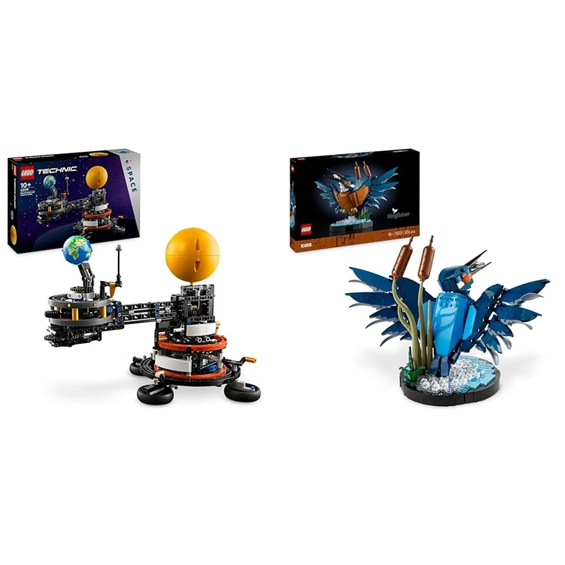 LEGO Technic Planet Earth and Moon in Orbit Model Building Set & Icons Kingfisher Bird Set, Model Building Kit for Adults