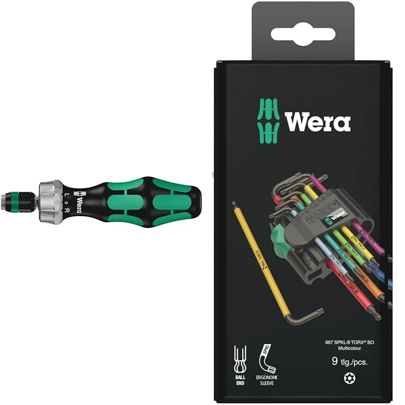 Wera 05051461001 1/4 x 142 816 RA Ratchet Screwdriver - Silver & 967SPKL/9BO Multicolour TX-Key Set, TX8 - TX40, 9pc, 05073599001