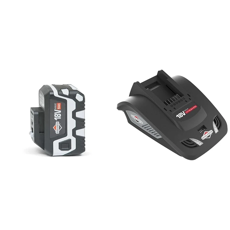 Briggs & Stratton 18V Lithium-Ion 5.0Ah Battery for Murray, Sprint 18V, with USB Port, 3-Year Warranty, 1697533 & 1697083 18V Charger for Battery