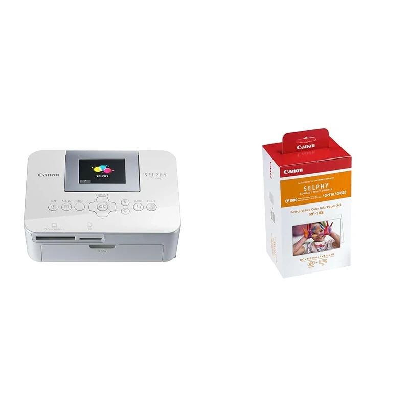 Canon Selphy CP1000 Photo Printer & Paper for SELPHY CP1500 - RP-108 Genuine Ink + Paper Set (100 x 148mm) 108 Sheets, also compatible with CP1300, CP1200