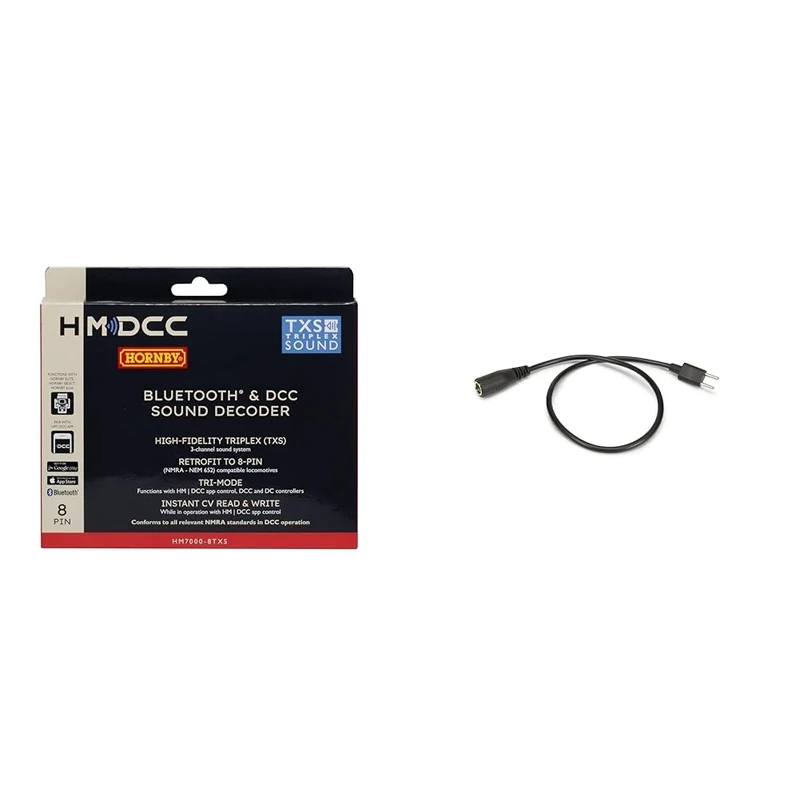 Hornby R7336 HM7000-8TXS: Bluetooth® & DCC Sound Decoder (8-pin) & R7324 HM7020: 15V Power Supply Adapter - Hornby Accessories for 00 Gauge Track & Train Sets