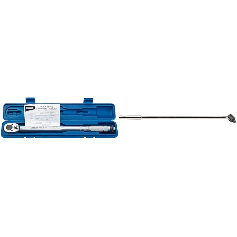 Draper 1/2" Square Drive Micrometre Reversible Ratchet Torque Wrench 30Nm-210Nm - 30357 - Mechanics Car Tool & 34334 1/2" Sq. Drive Breaker Bar Chrome Vanadium 24 inch, 640mm Power Bar Heavy Duty