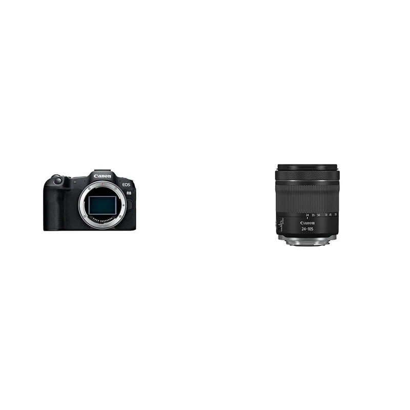 Canon EOS R8|24.2MP Full-Frame Mirrorless Camera|Body Only|Upto 40fps Continuously|Dual Pixel CMOS AF II|4K upto 60p|Vari-angle Screen|Bluetooth & WiFi & RF 24-105mm f/4-7.1 IS STM Black
