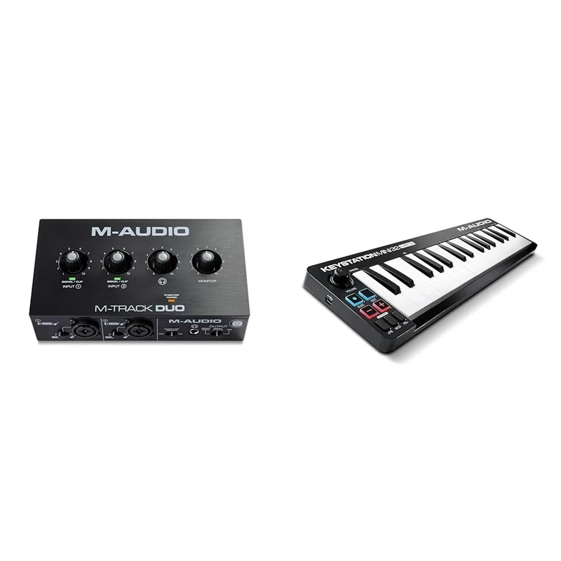 M-Audio M-Track Duo – USB Audio Interface for Recording, Streaming and Podcasting & Keystation Mini 32 MK3 - USB MIDI Keyboard Controller with 32 Velocity Sensitive Mini Keys