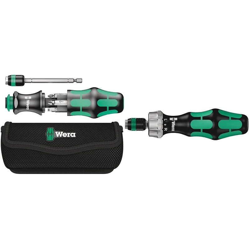 Wera Compact Tool Set Kraftform 20" with Pouch, SL/PH/PZ, 7 Pieces, Silver & 05051461001 1/4 x 142 816 RA Ratchet Screwdriver - Silver
